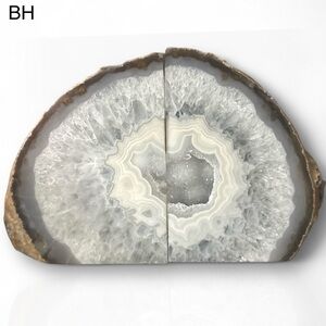 Crystal Bookends with Agate Geode Center Natural Unique Bookshelf (1 Per Order)